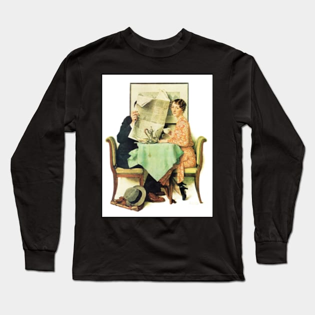 At The Breakfast Table 1930 - Norman Rockwell Long Sleeve T-Shirt by Oldetimemercan